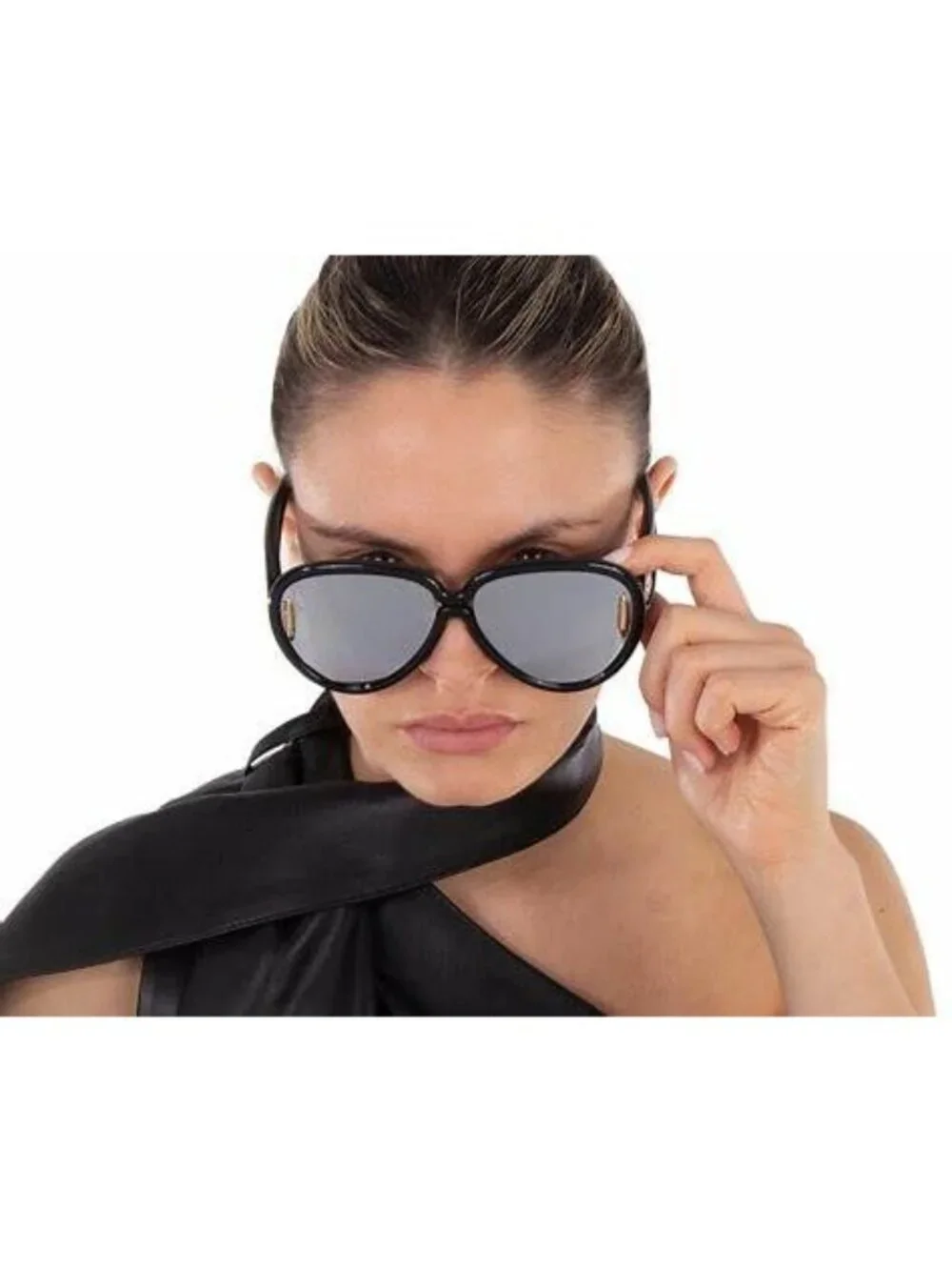 Loewe LW40132I 01C Sunglasses Shiny Black Aviator Frame, Smoke Mirror Lenses